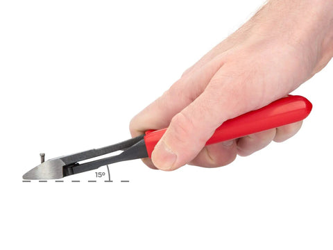 Hand holding 7 Inch Diagonal Cutting Pliers For Copper Aluminum And Soft Steel Wire With Induction Hardened Blades For Superior Durability