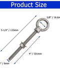 Heavy Duty Marine Grade Eyebolts One Quarter Inch By Four Inch Threaded Shoulder Eyebolts In 304 Stainless Steel With Washers And Nuts