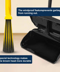 Indoor Outdoor Heavy Duty Broom And Dustpan Set With Upright Plastic Dust Pan And Two Brooms, 13.5 Inch Wide Dustpan With Lid