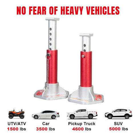 Lightweight Aluminum Jack Stands With Removable Locking Pins 3 Ton Capacity Pair Red And Silver Designed For Most 3 Ton Autos