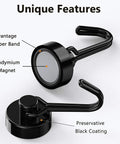 Heavy Duty Magnetic Hooks Neodymium Magnets 30Lbs Strength Rust Proof with rubber band and black coating for fridge and oven use