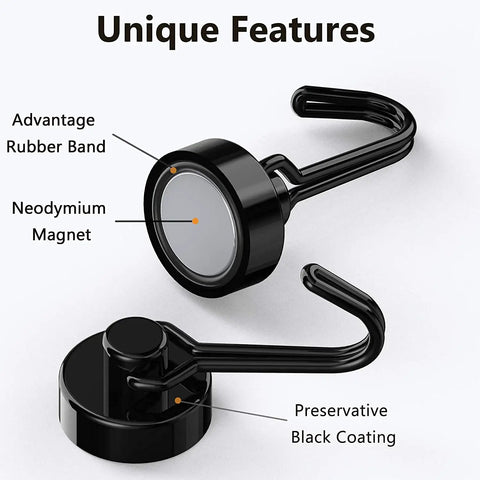 Heavy Duty Magnetic Hooks Neodymium Magnets 30Lbs Strength Rust Proof with rubber band and black coating for fridge and oven use