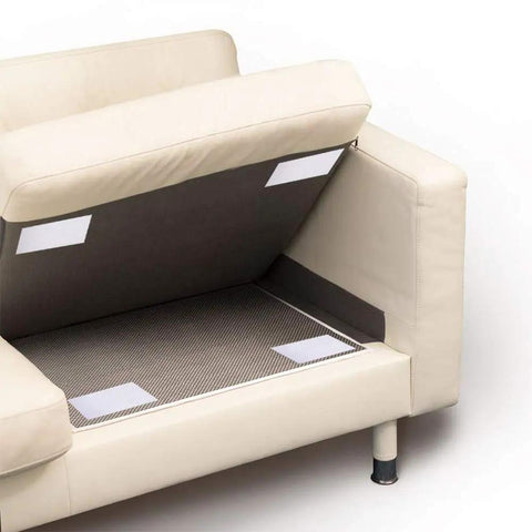 Stick On 2x4 Inch Hook And Loop Tape Set 12 Sets No Holes Or Screws Sticky Back Fastener attached to sofa underside
