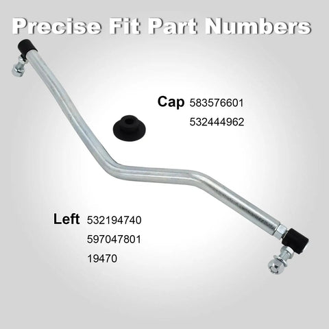 Left Hand Steering Drag Link For Riding Mowers And Lawn Tractors With Rubber Dust Cap, Compatible With Husqvarna 194740 532194740 597047801 597047802 Rotary 15428 Poulan Pro PB Series Craftsman Sears WeedEater Replacement Part, steel rod with cap