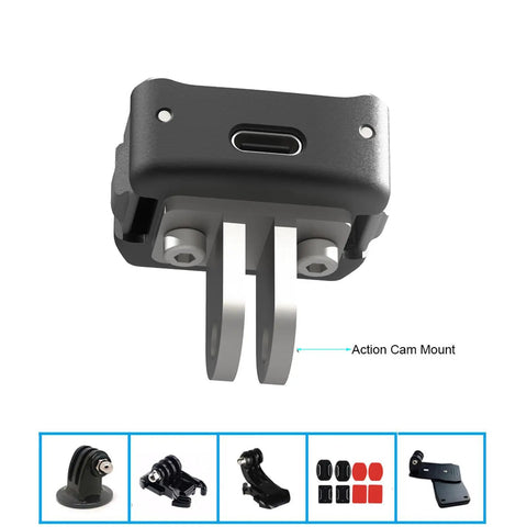 Built Tough Sports Camera Charging Dock For Pocket 3 Rig showing USB-C port and metal action cam mount for stable mounting.