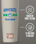 Heavy Duty 32 Oz Insulated Stainless Steel Water Bottle Features Minnesota Timberwolves Logo with raised print texture.