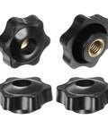 Heavy Lifter Four Pack Star Knobs With M10 Female Thread And 38mm Head Plastic Clamping Handles in black, showcasing black plastic knobs.