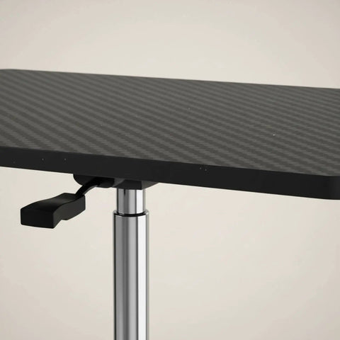 Straight Up Solid Adjustable Rolling Laptop Desk With Heavy Duty Steel Base Mobile Standing Work Table gliding adjuster and carbon top.