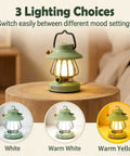 Kids Adventure Light Set With USB C Rechargeable Lantern showing three lighting choices: white, warm white, warm yellow.