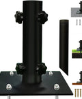 Heavy Duty Patio Umbrella Stand For 1.2 To 2.2 Inch Poles With Ground Spike base and knobs, shown with assembly components