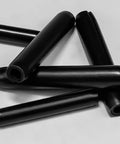 Badass Manganese Steel Coiled Roll Pin Set 179 Pieces M2 To M12 Sizes showing black steel roll pins for mechanical use.