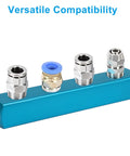 Premium Aluminum 4 Way 7 Port Inline Air Manifold Block For Pneumatic Systems And Air Compressors One Quarter Inch Threaded Ports