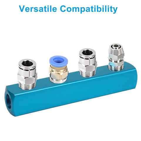 Premium Aluminum 4 Way 7 Port Inline Air Manifold Block For Pneumatic Systems And Air Compressors One Quarter Inch Threaded Ports