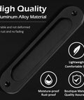 2 Pack Matte Black Flush Pull Barn Door Handles 6 Inch Round Corner Rectangular Flat Plate Recessed Sliding Pocket Door Hardware Aluminum Finger Pull for Closets Cabinets Drawers Wardrobes and Interior Doors, highlighting high-quality aluminum alloy material.