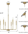 Farmhouse Style Gold Candle Chandelier With Brushed Brass Finish 6 Light Mid Century Branches Ceiling Fixture dimensions