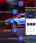 Smart RGBIC Interior Car Lights With App And Remote Two Line Design 72 LEDs shown on car with app interface and control options
