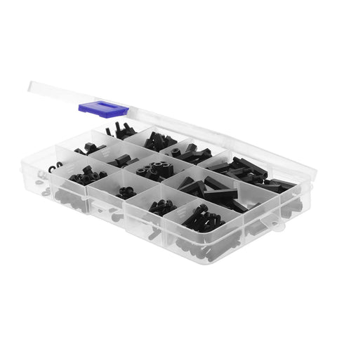 2 Sets Nylon Standoff Spacer Assortment Kit Featuring Heavy Duty Machine Screws Nuts And PCB Mounting Hardware For Versatile Electronics Sensor Assembly And Head Fixing Projects With High Hardness Build in a divided storage case.
