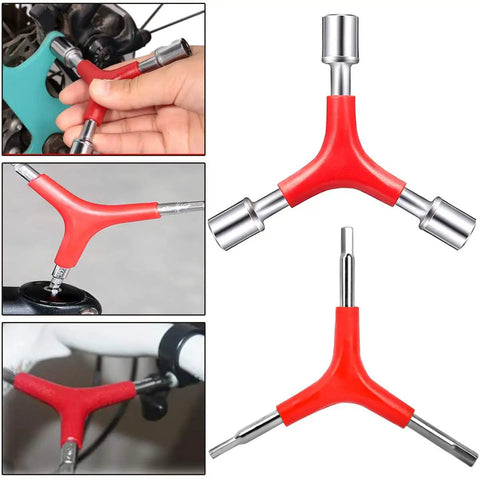Portable Bicycle Spoke Wrench Set 7 Piece Kit With 8 Way Rim Truing Tool Y Type Hex and Socket Wrench in use