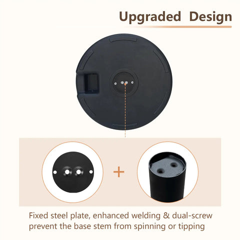 Top view of black Heavy Duty Water Fillable Round Umbrella Base Weight Workhorse 88 Lb Stand with dual-screw upgrade