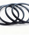 4 Pack V Belt Set 5/8 x 49 Inch B46 or 5L490 Rubber V Belts for Lawn Tractor Equipment, Heavy Duty Drive Belts, Universal Fit, Durable Reinforced Rubber, Replacement Belts. Four black rubber V belts on white background.