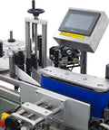 Smooth Operator Automatic Round Bottle Labeler With Date Coder And Smart Panel For Cans And Wine Packaging 110V System close-up of control panel and conveyor mechanism.