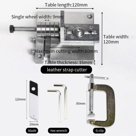 Manual Leather Strap Cutter For 60mm Width, Belt Cutting Machine With G-Clamps, 10 Sharp Blades, 2 Wrenches, Easy Adjustment And Replacement