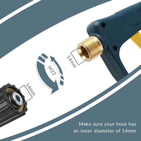 High Pressure Washer Gun 3000 PSI Max Short Spray Wand With One Quarter Inch Quick Connector M22 14 hose compatibility diagram