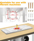 Heavy Duty Aluminum Router Table Insert Plate Kit Accompanied By Four Vivid Red Swap Rings And Sixteen Secure Mounting Bolts To Nail Every Woodworking Move And Keep Your Shop Rolling Smoothly on wood.