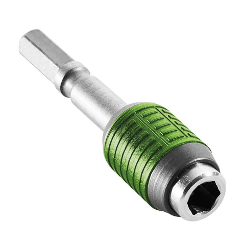 Centrotec Quick Change Bit Holder BHS 60 CE Magnetic 25 mm Shank Adapter in metal with green grip, top view