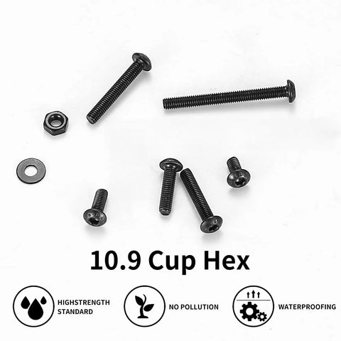 10.9 grade black zinc cup hex screws with washers and nuts from 1630 Piece Black Zinc Phillips Pan Head Machine Screw Workhorse Assortment Kit.