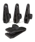 Heavy Duty Tarp Clips With Lock Grip Alligator Clamp For Tough Holding Power Multipurpose Tarp Tie Downs For Canvas Shade Cloth Tent Banner And Awnings 12 Pack, showing four black clamps with lock grips on white background.
