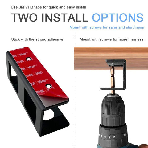 Under Desk Laptop Mount With Adhesive And Screws Aluminum Shelf Holder installation options with drill and adhesive tape