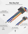 Solid 9-Piece Hex Key Set Crafted From Tough Chrome Vanadium Steel For Easy Bike Repair Furniture Assembly And Household Fixes That Get The Job Done Right. 9-piece color-coded allen wrench set with ball ends and storage holder