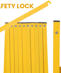 Worksite Tough Heavy Duty Steel Traffic Barricade With Smooth Glide Wheels And No Fuss Scissor Safety Gate, safety lock detail.
