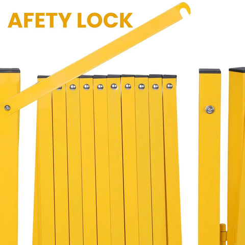 Worksite Tough Heavy Duty Steel Traffic Barricade With Smooth Glide Wheels And No Fuss Scissor Safety Gate, safety lock detail.