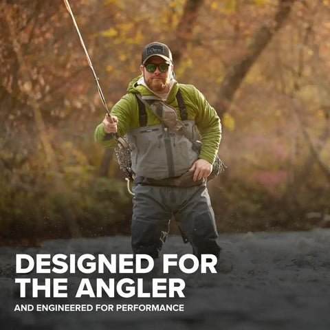 Angler using Beginner Fly Rod Outfit For Young Anglers 9 Foot 5 Weight 4 Piece Rod With Reel Line in a river setting.