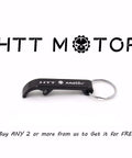HTT Motor branded black keychain tool with metal ring, designed for easy access and use.