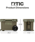52 Quart Ultra Light Wheeled Cooler Insulated Ice Chest For Beach Camping Fishing Picnics And Boating With All Terrain Wheels Easy Push And Pull Mobility Premium Ice Retention 30 Percent Lighter Than Rotomolded Coolers Olive dimensions view