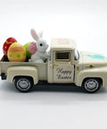 Metal Truck Decor With Mini Rabbits And Color Eggs Vintage Farmhouse Tabletop Pickup Car Ornament in beige finish, left side view