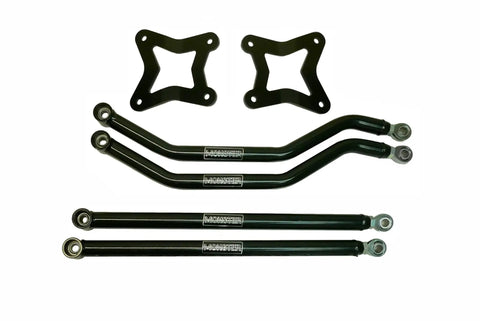 Beefed Up Radius Arm Set For Polaris RZR XP 1000 And XP4 1000 From 2014 Through 2024 Boosted Ground Clearance For Rough Terrain Aftermarket Suspension Upgrade Not Compatible With OEM Bumper, black steel rods and plates