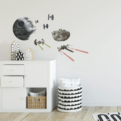 Star Wars Death Star And Tie Fighter X Wing Peel And Stick Wall Decals Set Of 20 Repositionable Removable No Residue For Smooth Surfaces Made In The USA Great For Dorms And Geek Rooms on wall
