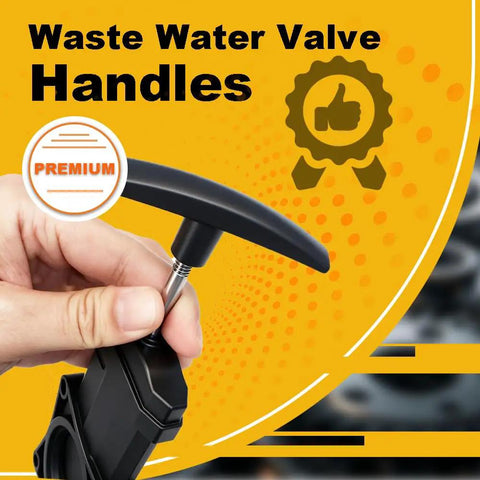 Hand holding 2 Pack RV Waste Water Valve Handles Replacement Compatible With Camco, T-shape plastic handle with curved grip close-up.