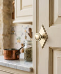 Slick Champagne Bronze Cabinet Knobs Pairing Fresh Rhombus Backplates With Fluted Dome Heads Brings Top Shelf Style To Your Kitchen Remodel Or Bathroom Refresh Alongside Three And A Half Inch Size Including A Set Of Six Go To Picks, displayed on a cabinet door.