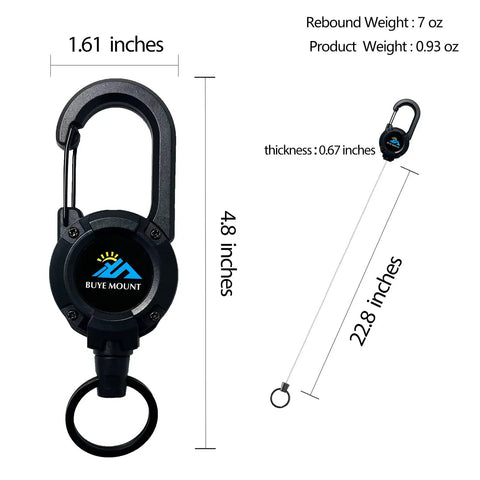 Beefy Heavy Duty Retractable Keychain With Multitool Carabiner Badge Holder And Id Clip, 22.8-inch Stainless Steel Cord, Black
