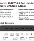 Front view of Lenovo 40AF ThinkPad Hybrid USB-C with USB-A dock showing ports including USB, HDMI, and Ethernet connections.