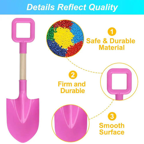 Pink shovel from 16 Inch Kids Beach Shovel Set Of 3 Durable Wood Handle ABS Plastic Sand Snow Garden Shovels For Beach Sandbox Backyard Fun