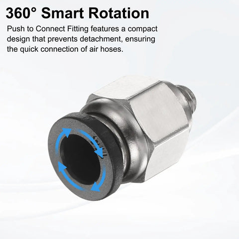 Close-up of 10 Pack Push To Connect Fittings One Quarter Inch Tube OD With Ten Thirty Two UNF Male Straight Union