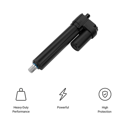 Progressive Automations 24V linear actuator with mounted motor, black housing and silver drive rod