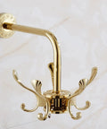 Straight Up Solid Wall Mounted Coat Rack With Five Rotating Metal Hooks in premium gold finish; elegant design for holding coats and hats.