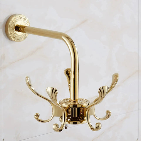 Straight Up Solid Wall Mounted Coat Rack With Five Rotating Metal Hooks in premium gold finish; elegant design for holding coats and hats.